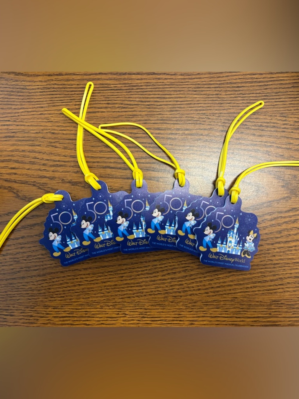 Walt Disney World Blue 50th Mickey Luggage Tags with Yellow Straps - Set of 6